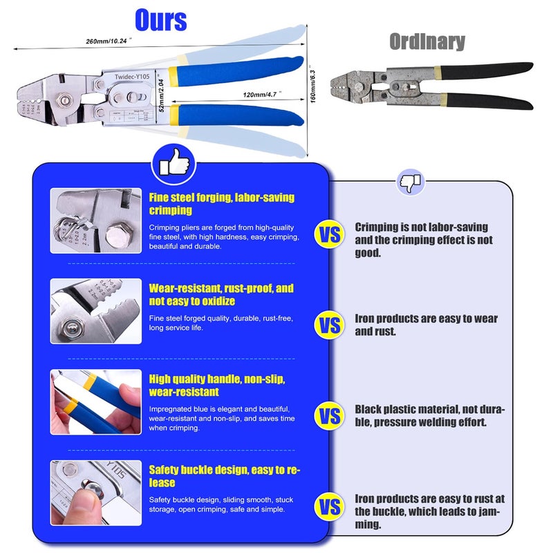 Twidec/Wire Rope Crimping Tool Kit Up To 2.2mm Swaging Tool With 165FT 1/16'' 304 stainless steel Wire Rope And 150PCS 1/16''Aluminum Crimping Loop Sleeve 20PCS Wire Rope Thimbles - Image 2